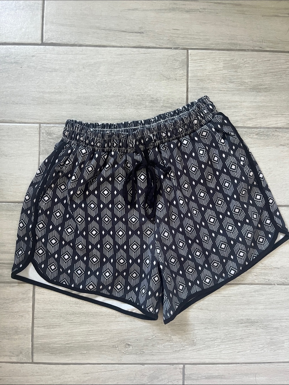 Boutique Athletic Shorts - Black & White Aztec Print